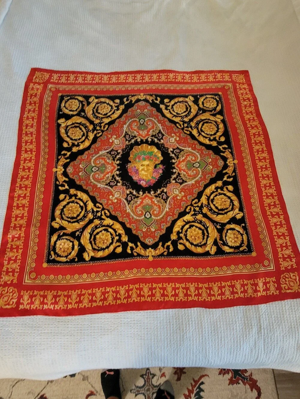 Vintage,Very Large HUALI,Red and Black Baroque-Style Scarf Accent